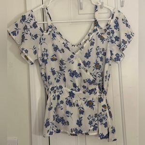 Floral Shoulder Ruffle Top Blouse